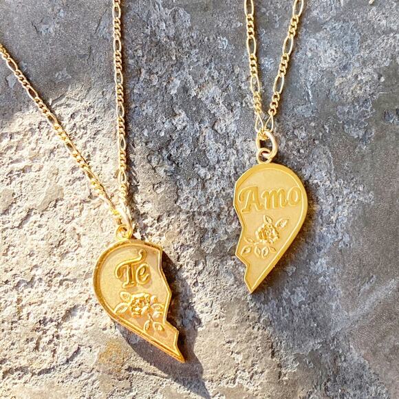 NEW Free People Te Amo BFF Half Heart Necklace Set - Picture 3 of 10